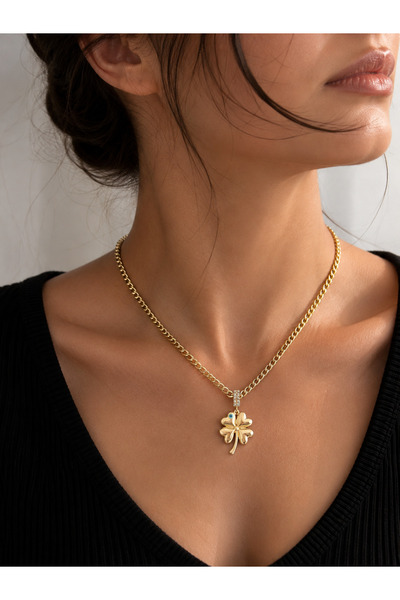 ANKA JEWELLRY Four Leaf Clover Detailed Evil Eye Beaded Gold Color Women's St...