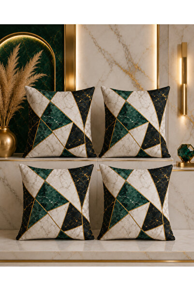 PilloveDream Geometric Emerald Gift Digital Printed 4-Piece Throw Pillow Cover