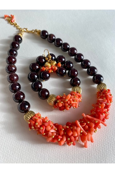 Senna Takı Lal Garnet & Mercan Takım