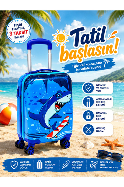 ideal STORE Çocuk Valizi Köpek Balığı Desenli Çekçekli