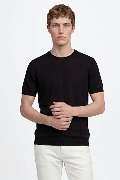 ALTINYILDIZ CLASSICS Men's Black Standard Fit Regular Cut Crew Neck Knitwear ...