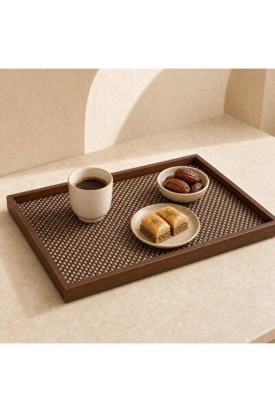 KB Bamboo Coffee Dessert Serving Tray, Faux Bamboo Non-Slip Mat, 41x29x2.5cm