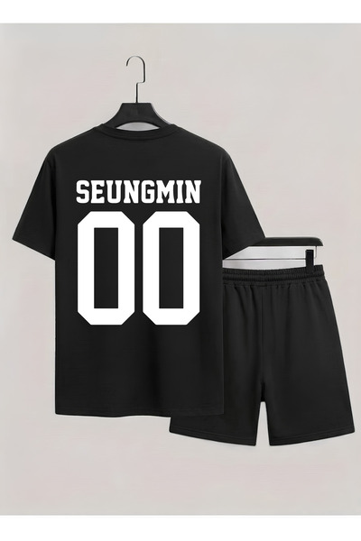 MAGORS طقم تي شيرت وشورت للأطفال من STRAYKIDS SEUNGMIN مطبوع 100% قطن برقبة د...