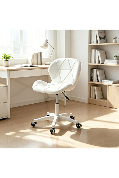 Sinyin Adjustable Height White Office Swivel Chair, Silent Casters Ergonomic ...