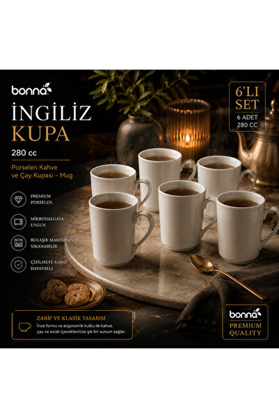 Bonnami Bonna English Mug Set - Premium Porcelain Coffee and Tea Cup 280 Cc