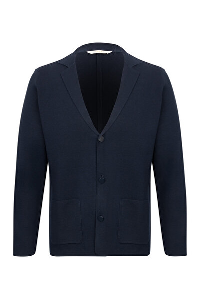 Hatemoğlu Navy Blue Regular Fit Buttoned Knitwear Jacket
