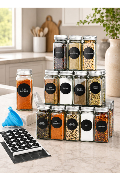 Generic 24-Pack Glass Spice Jars with Airtight Caps, Complete Kit with Shaker...