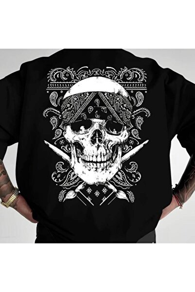 212Wear Men's Paisley Skull Print TShirt Loose Fit Crew Neck with Slightly Dr...