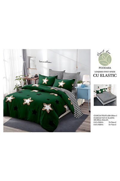 naniland.ro Lenjerie de Pat Bumbac Satinat 2 Persoane 6 Piese cu Elastic 180x...