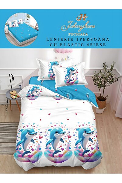 naniland.ro Lenjerie de Pat 1 Persoană 4 Piese Cu Elastic 155x200 cm