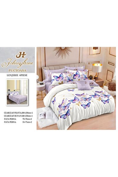 naniland.ro Lenjerie de Pat Bumbac Satinat 2 Persoane 6 Piese fără Elastic 20...