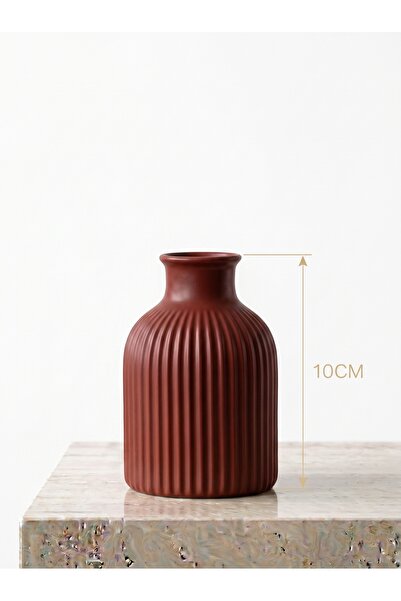 CANSEB Elegance Kiremit Renk - Çizgili Pampas Vazosu - 10CM Boyunda - El Boya...