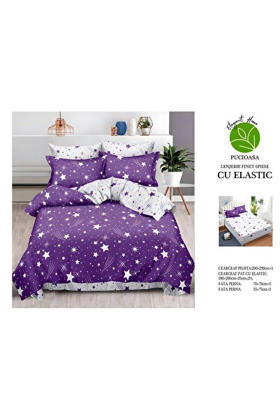 naniland.ro Lenjerie de Pat Bumbac Satinat 2 Persoane 6 Piese cu Elastic 180x...