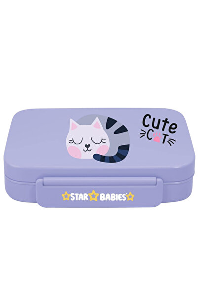 STAR BABiES Cute Cat Theme Bento Lunch Box with 4 Compartments, BPA Free, Lea...