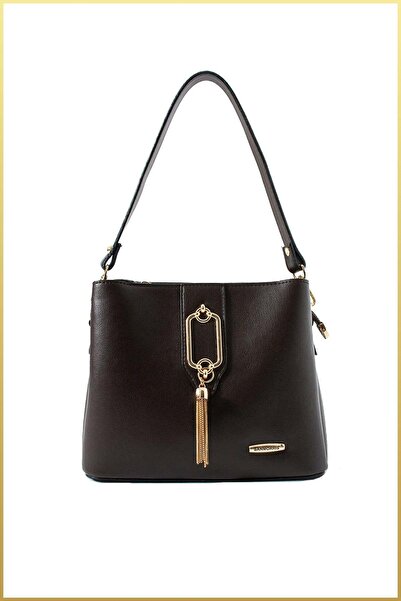 birizmoda Women's Hand and Shoulder Bag with Gold Tassel Accessories - Bitter...