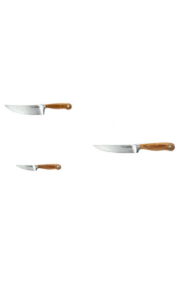 TESCOMA Set 3 cutite de bucatarie Feelwood, 18cm, 9cm, 13cm, lemn, otel inoxi...
