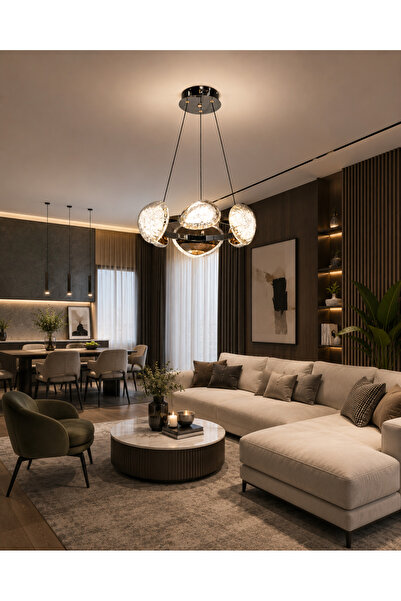VENÜS AYDINLATMA ✨ Firuze 24087-8 Modern LED Sarkıt Avize | Siyah Gold | Kris...
