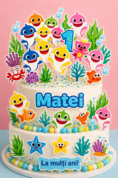 Dulciurim by Loredana Ciulei topper Baby Shark plastificate set 20 bucăți