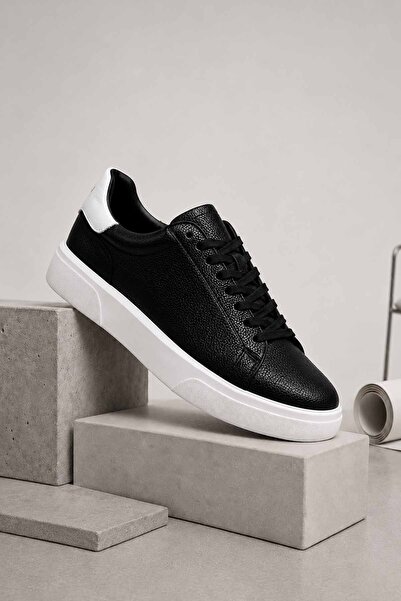 Lufian Erkek Casual Sneaker Hakiki Deri Siyah Günlük Yürüş Ayakkabısı