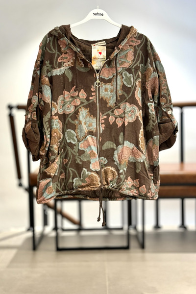 sahnemoda Filiz pattern zippered hooded imported jacket