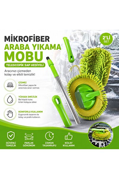KAYMEX Kimya Mikrofiber Araba Yıkama Mopu Teleskopik Sap Hediyeli Araç Temizl...