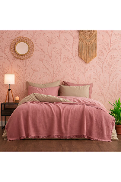 Tabu Home Cuvertură de pat dublă roz muselină – 4 straturi