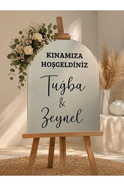 oncawall Düğün & Nişan Lüks Gümüş Pleksi Aynalı Karşılama Panosu(80x60)(50x70...