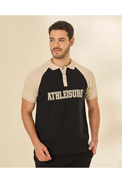 REDTAG Men Black Cut And Sew Polo T Shirt