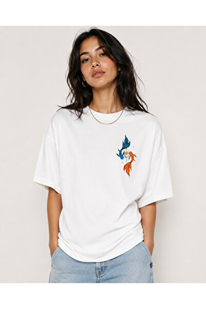 cc collection Γυναικείο μπλουζάκι Oversize με στάμπα ψαριού, με λαιμόκοψη, ca...