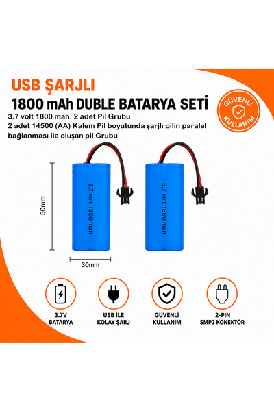 MAMSHOP 2 Adet 3.7 volt 1800 mah 14500 (AA Kalem Pil boyutunda) Lityum-ion Uz...
