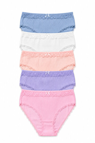 Nicoletta Women's Panties 5 Pack Lycra Cotton Ribbed Camisole Lace Salmon