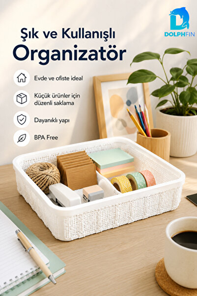 DolphFin Jute Çok Amaçlı Sepet 5 L Mutfak Banyo Dolap İçi Saklama Düzenleyici...