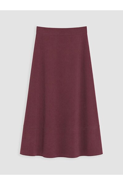 LC Waikiki Lcw Modest Burgundy Elastic Waist Modal Blend Flared Skirt