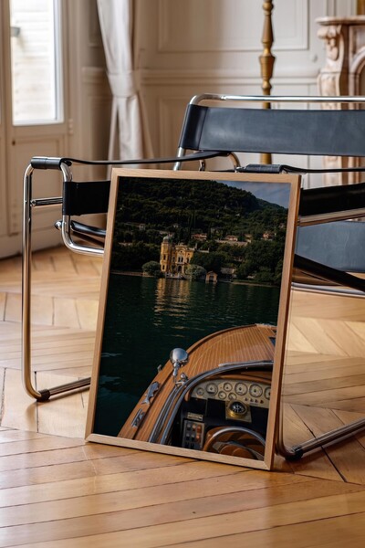 Postifull Lake and Boat Scenery Poster, Wooden Framed Poster, Old Money Serie...