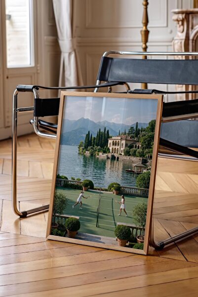 Postifull Tennis Court and Lake View Poster, Wooden Framed Poster, Old Money ...