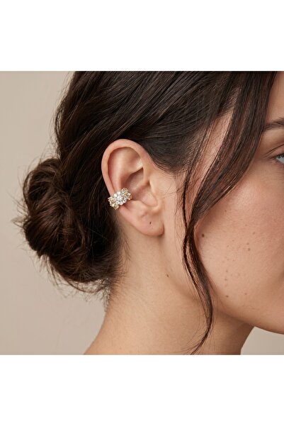 FaWerStudio Kümeli Zirkon Taşlı Gold Kaplama Kıkırdak Küpe (Earcuff)