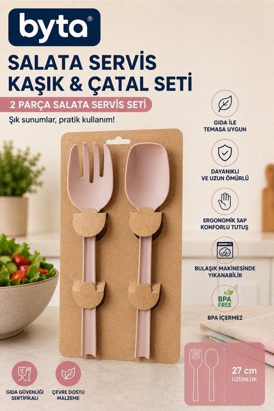 BYTA Salad Serving Spoon and Fork Set of 2 – Bpa-Free Ergonomic Kitchen Servi...
