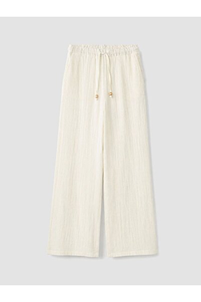 LC Waikiki Lcw Vision White Textured Women's Trousers with Elastic Waist