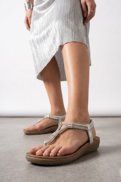 Ewoll Solly 4121 Silver Women's Sandals with Stones between the Toes