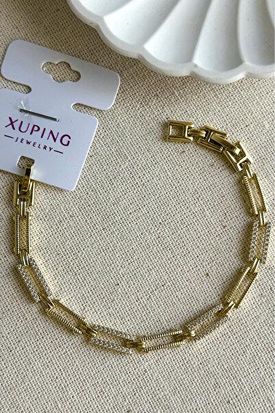 Modacaprea Xuping 14K Dikdörtgen Taşlı Zincir Kadın Bileklik 17+2 cm | Kararm...