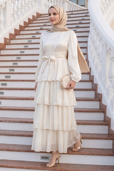 InStyle Kat Kat Organze Ekru Abiye Elbise