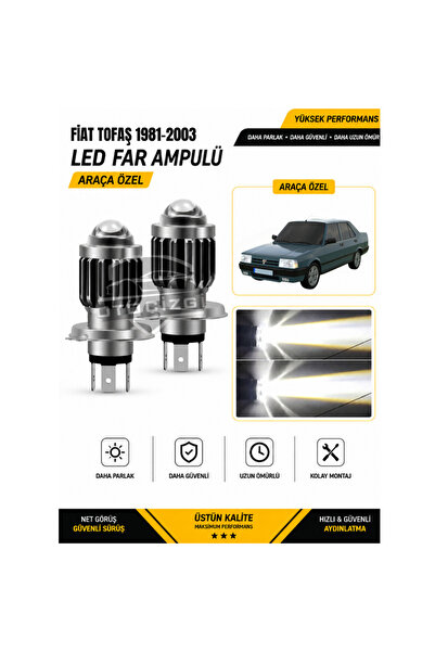Oto Çizgi Fiat Tofaş 1981-2003 H4 LED Far Ampulü Beyaz Işık Canbus Mini Lensl...