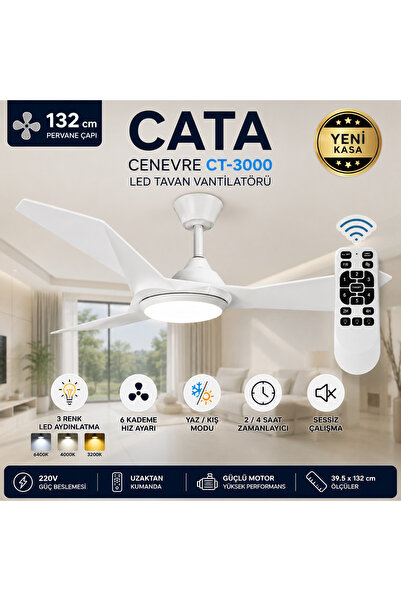Cata CT-3000 LED Tavan Vantilatörü Uzaktan Kumandalı Yeni Kasa