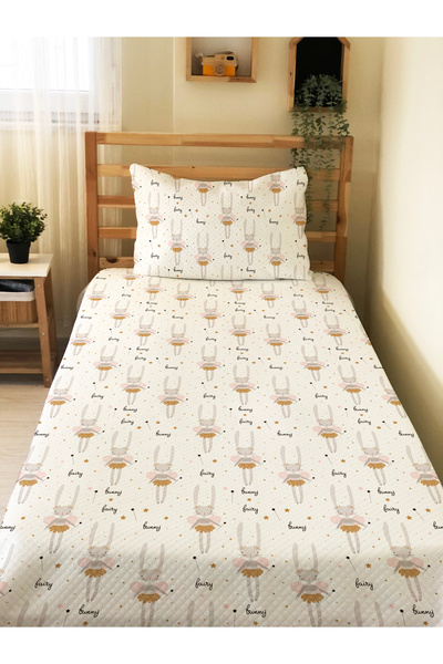 milbaygrup Winged Rabbit Patterned Baby and Child Printed Single Pique Set 16...