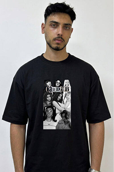 Anetos Cardi B_55 Design Printed Oversize Black T-Shirt
