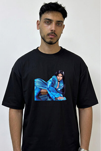 Anetos Tricou negru supradimensionat cu imprimeu Nicki Minaj_1 Design