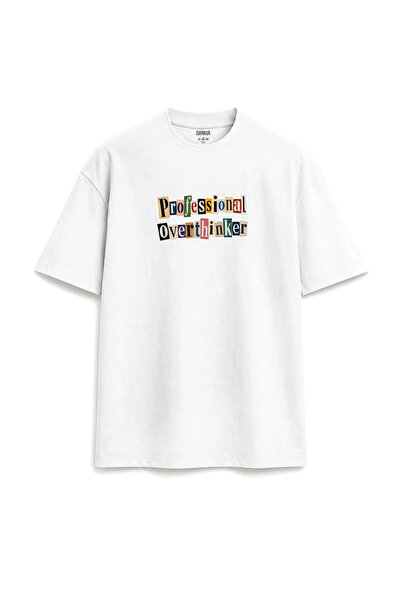 Darkia Professional Overthinker Written Y2K Printed Design Relax Fit White T-...