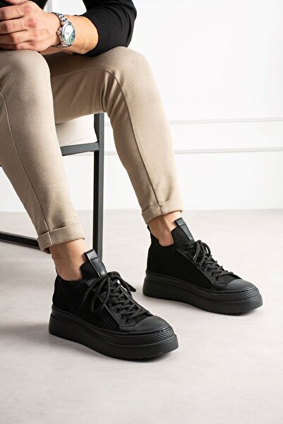 pabucmarketi Lace Detailed Knitwear Men's Hi Sneaker Black