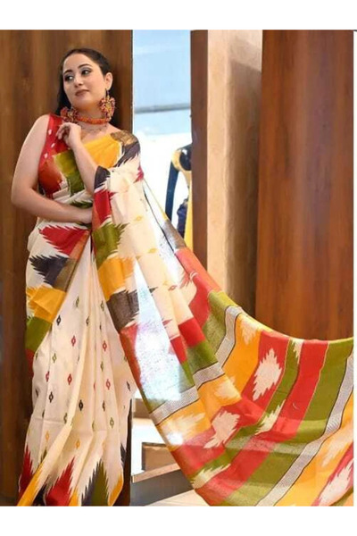 MYSMAR Multi Pure Cotton Printed Saree - FFT7375 | Multi