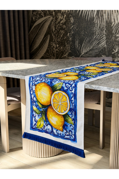 Skhome Lemon Floral Modern Decorative Printed Fringed Runner 1 Piece 40X140Cm...